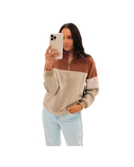 Azura Exchange Color Block Zip Mock Neck Pocketed Sweatshirt - S