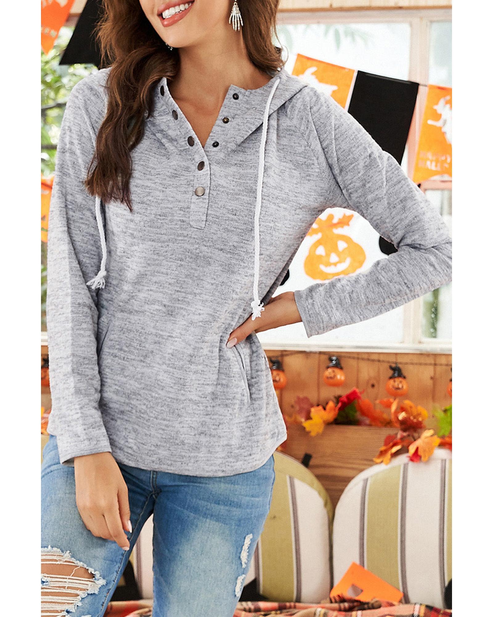 Azura Exchange Buttoned Casual Hoodie with Pocket Design - M