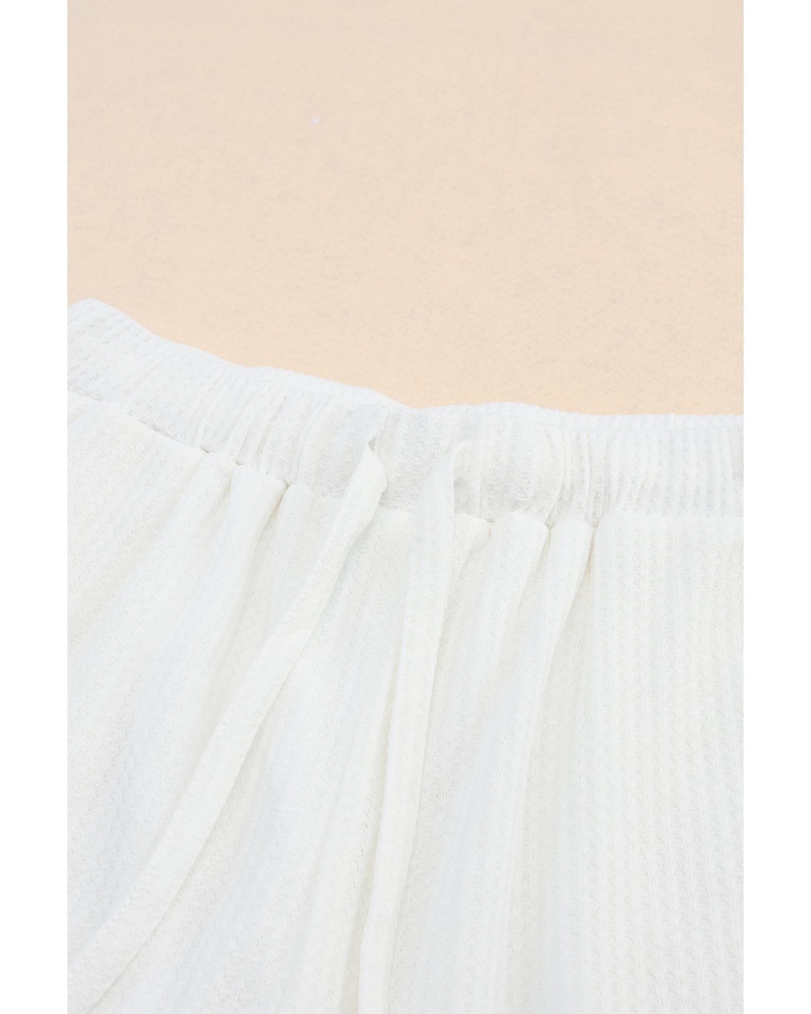 Azura Exchange Waffle Knit Lace-up High Waist Wide Leg Shorts - M