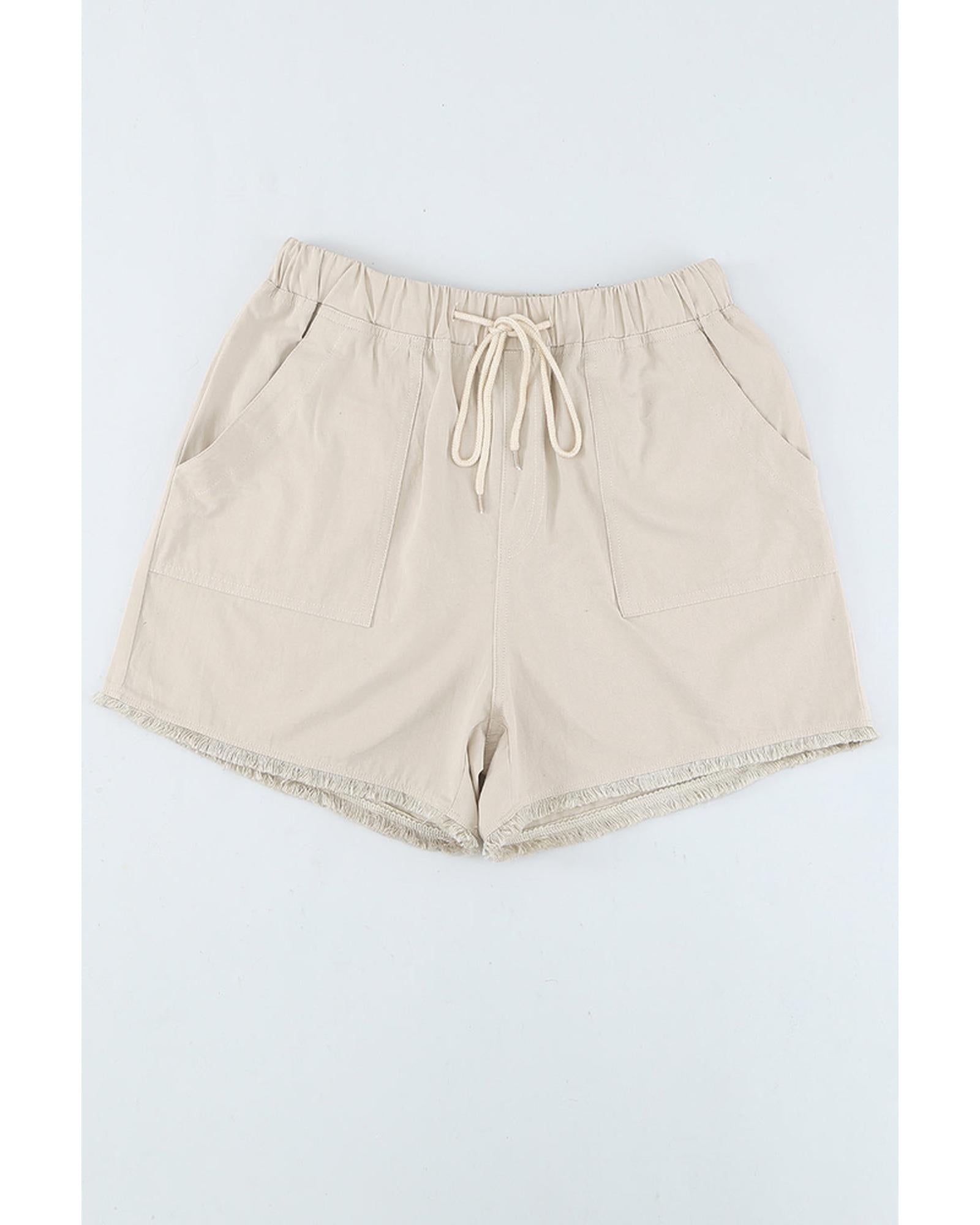 Azura Exchange Drawstring Frayed Hem Pocketed Shorts - S