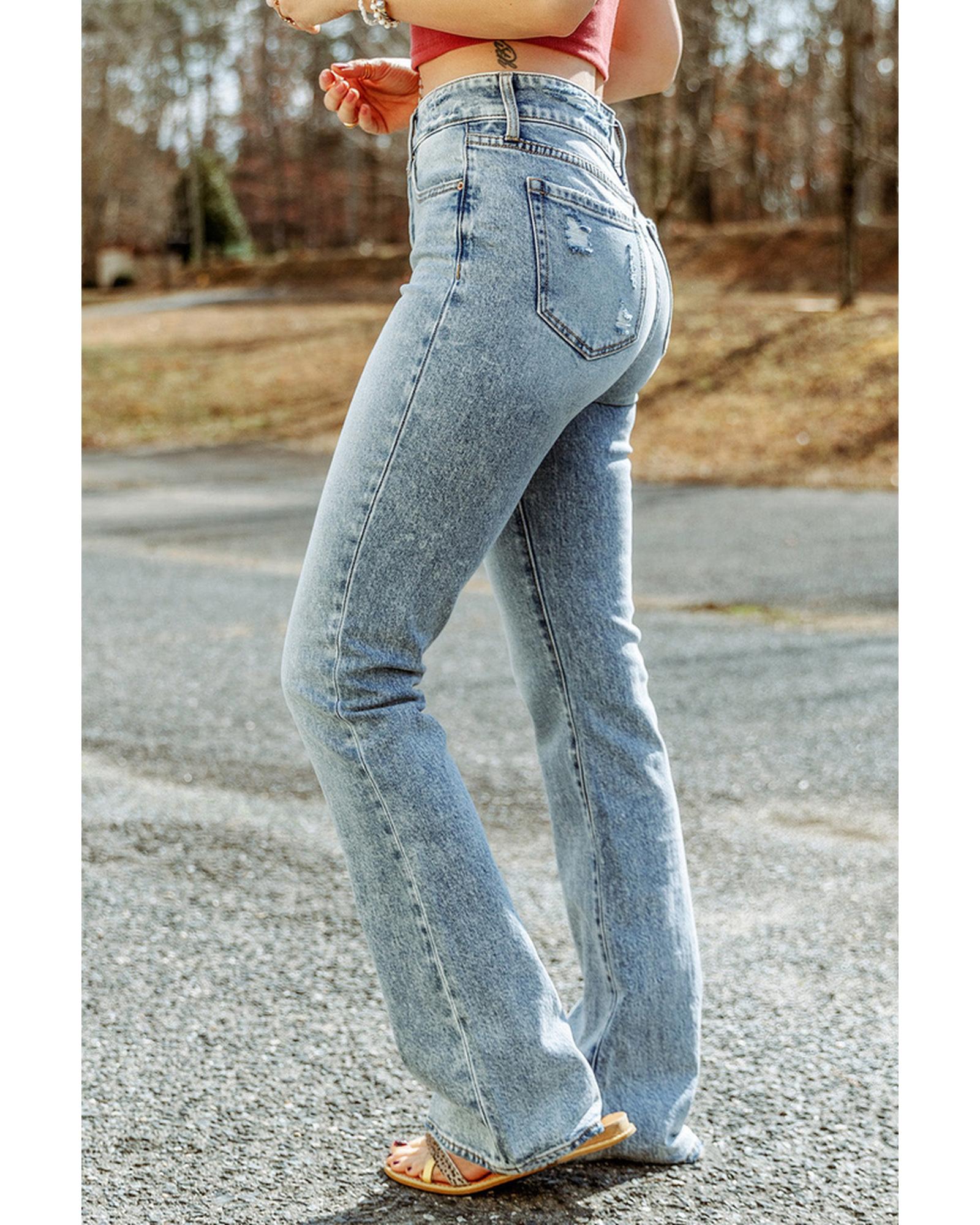 Azura Exchange Ripped Detail Flare Bottom Jeans - 10 US