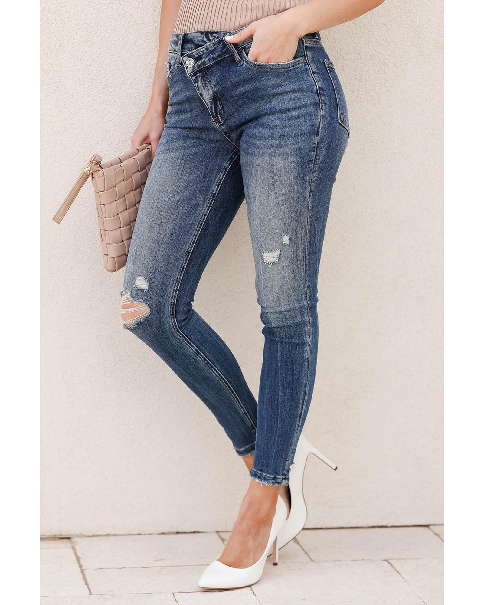 Azura Exchange Asymmetric Distressed Skinny Jeans - 10 US
