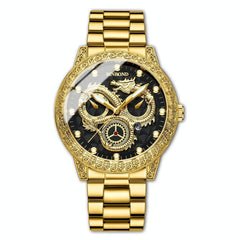 Dragon Embossed Luminous Waterproof Watch - Quartz - Full-Gold Gold