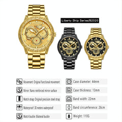 Dragon Embossed Luminous Waterproof Watch - Quartz - Full-Gold Gold