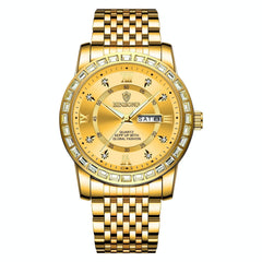 Diamond Dual-calendar Luminous Quartz Watch - B2202 - White Steel-White
