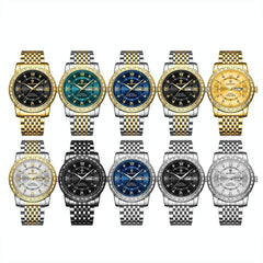 Diamond Dual-calendar Luminous Quartz Watch - B2202 - White Steel-White