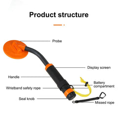 Handheld Metal Detector with Positioning Rod for Treasure Hunting - Orange