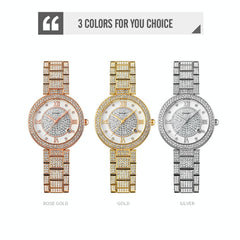 Women Quartz Watch with Diamond Roman Numerals and Round Dial - Rose Gold