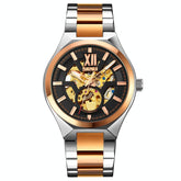 Men Automatic Mechanical Watch with Two-tone Stainless Steel Strap - Middle Rose Gold Shell Black Surface