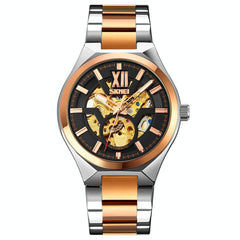 Men Automatic Mechanical Watch with Two-tone Stainless Steel Strap - Middle Rose Gold Shell Black Surface