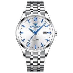 Simple Luminous Quartz Watch for Men with Calendar - White Steel White Surface