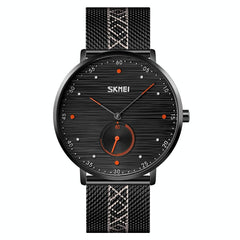 Men Striped Arabic Numeral Mesh Quartz Watch - Horizontal Design - Orange