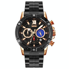Stainless Steel Men Moonphase Quartz Watch with Strap - Black