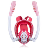 Full Dry Silicone Kids Diving Mask with Double Tubes - White Pink