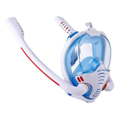 Full Dry Silicone Diving Mask for Adults - Double Tube - White/Blue