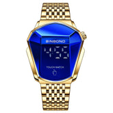 Black Steel Touch Screen Men Watch with Locomotive Concept - Full Gold Blue