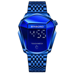 Black Steel Touch Screen Men Watch with Locomotive Concept - Full Gold Blue