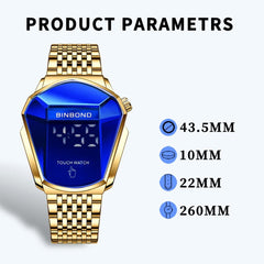 Black Steel Touch Screen Men Watch with Locomotive Concept - Full Gold Blue
