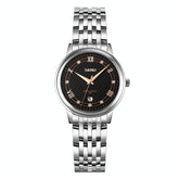 Waterproof Quartz Watch with Stainless Steel Buckle Strap for Women - Silver Shell Black Surface