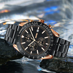 Stainless Steel Strap Quartz Watch for Men with Date and Six Pin Design - Silver Blue
