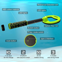 Waterproof Handheld Metal Detector for Underwater Treasure Hunting - Ip750 Green