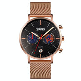 Men Stainless Steel Quartz Watch with Map Pattern Calendar - 9231 - Black