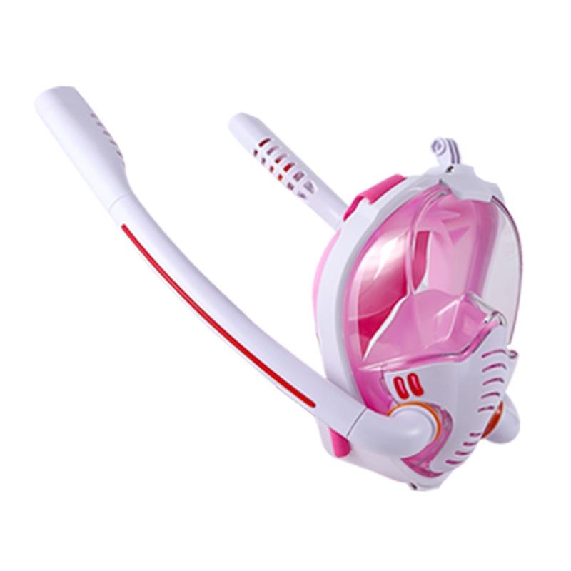 Full Dry Silicone Snorkel Mask for Adults - Double Tube Size l / Xl - White/Pink