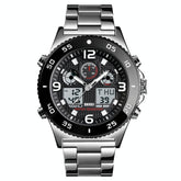 Men Casual Sports Watch with Large Dial and Steel Band - Silver-Steel Belt