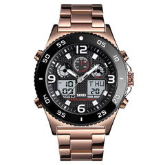 Men Casual Sports Watch with Large Dial and Steel Band - Silver-Steel Belt