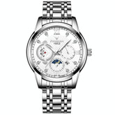 Men Three-eye Hollow Quartz Sports Watch - White Steel White Surface