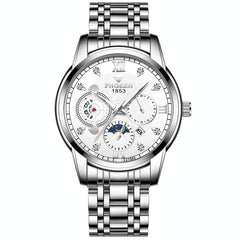 Men Three-eye Hollow Quartz Sports Watch - White Steel White Surface