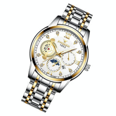 Men Three-eye Hollow Quartz Sports Watch - White Steel White Surface