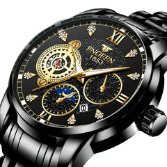 Men Three-eye Hollow Quartz Sports Watch - White Steel White Surface