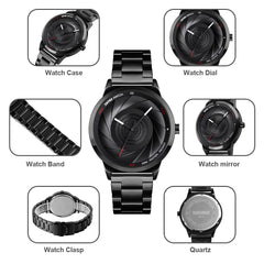 Stylish Waterproof Gold Quartz Watch for Men - Silver Black
