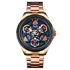 Waterproof Men Quartz Watch with Rotatable Gear Dial - Silver Shell Black Surface