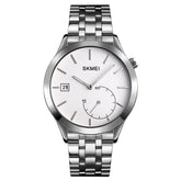 Stylish Waterproof Men Quartz Watch with Silver Steel Band