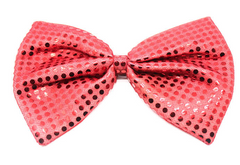 LARGE BOW TIE Sequin Polka Dots Bowtie Big King Size Party Costume - Red