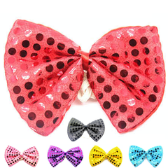 SEQUIN BOW TIE Polka Dots Bowtie Party Unisex Costume 13cm x 9cm Clown - Purple