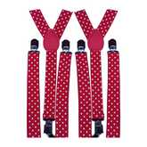 2x Mens Suspenders Braces Adjustable Strong Clip On Elastic Formal Wedding Slim - Red with White Polka Dot