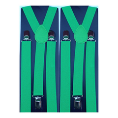 2x Mens Suspenders Braces Adjustable Strong Clip On Elastic Formal Wedding Slim - Green