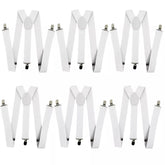 6x Mens Suspenders Braces Adjustable Strong Clip On Elastic Formal Wedding BULK - White