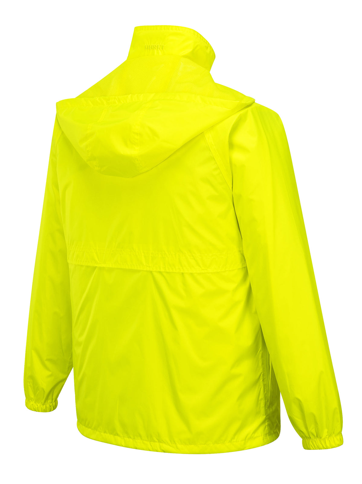 HUSKI STRATUS RAIN JACKET Waterproof Workwear Concealed Hood Windproof Packable - Yellow Fluro - XL