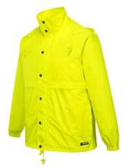HUSKI STRATUS RAIN JACKET Waterproof Workwear Concealed Hood Windproof Packable - Yellow Fluro - XXL