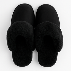 Sheepskin Wool Womens Slippers Scuffs Slip On Winter Ugg Slippers in Black - 8