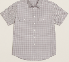 Bisley Mens Short Sleeve Check Shirt Checkered Cotton Blend Casual Business Work - Burgundy - M