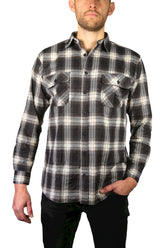 Mens Flannelette Long Sleeve Shirt 100% Cotton Check Authentic Flannel - Full Placket - Black - XXL