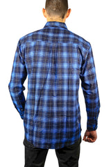 Mens 100% Cotton Flannelette Shirt Long Sleeve Check Authentic Flannel - Blue - XXL