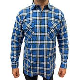 Mens Flannelette Long Sleeve Pullover Shirt 100% Cotton Flannel - Half Placket - Navy - L