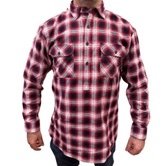 Mens Flannelette Long Sleeve Pullover Shirt 100% Cotton Flannel - Half Placket - Red/Navy - XXL
