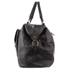 Pierre Cardin Mens Leather Business Overnight Bag Luggage Duffle Weekend Travel - Black